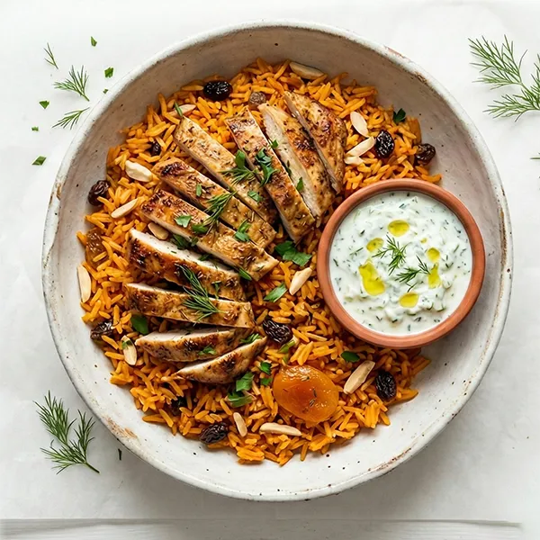 Chicken Bukhari With Tzatziki Sauce